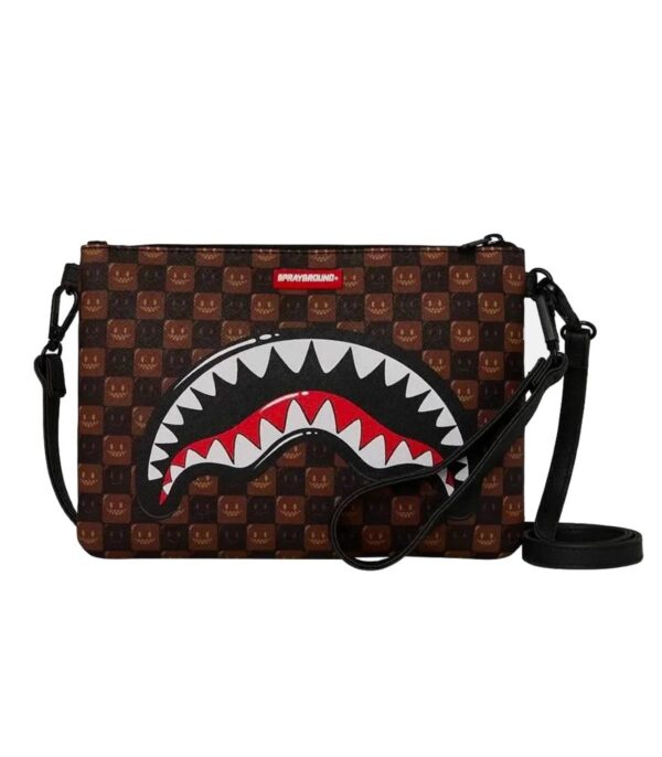Sharks In Paris WTF Bubble Brown Check Crossover Clutch